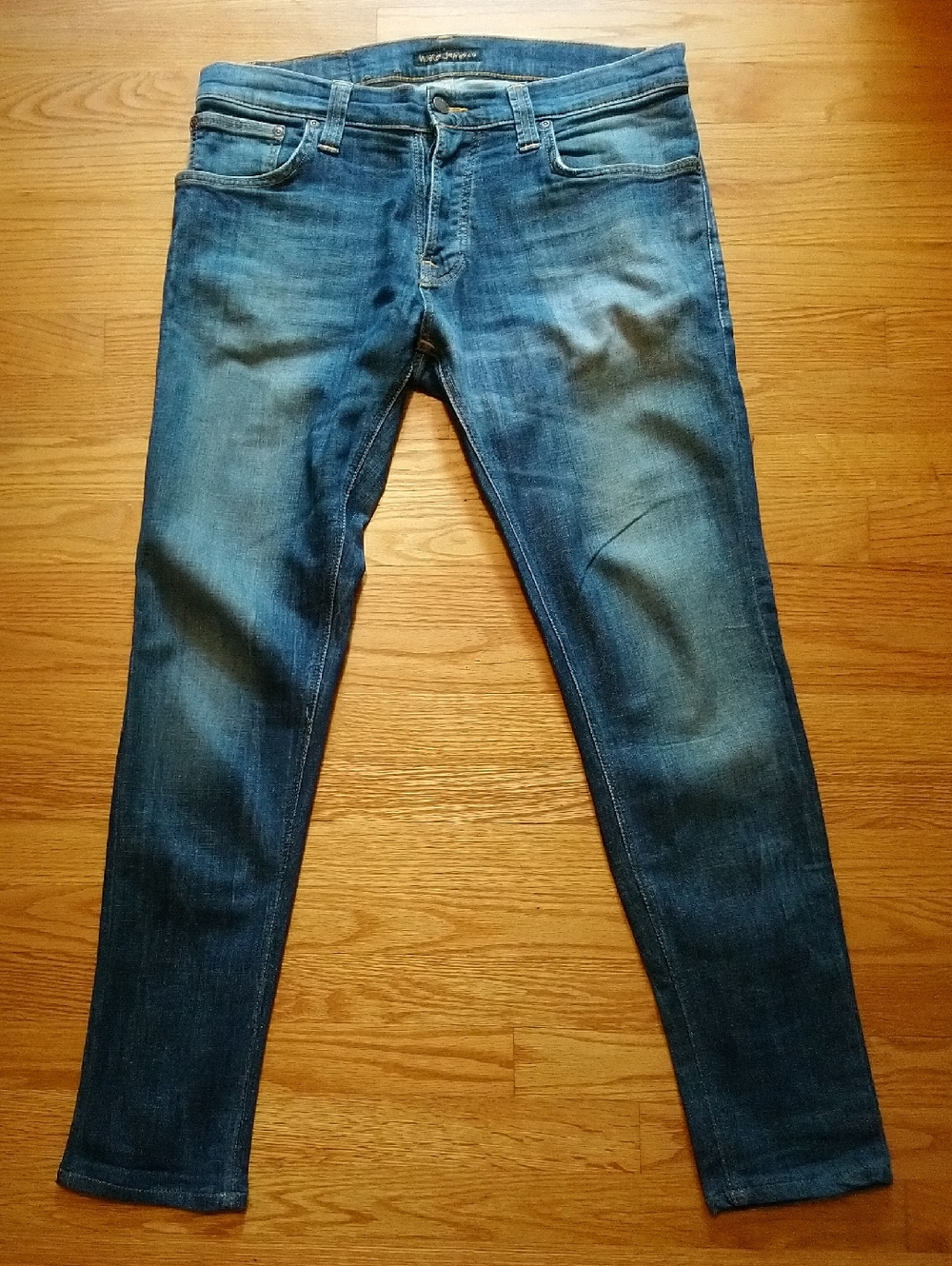 Nudie Jeans GRIM TIM Men's Skinny Jeans in Distressed Blue Wash
